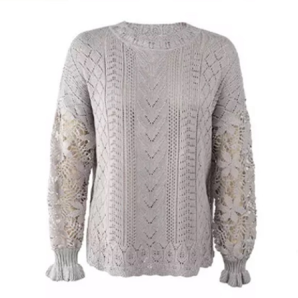 Last 1 M! New Bohemian Chic Knit Slouchy Sweater with Crochet Sleeves - Picture 8 of 10